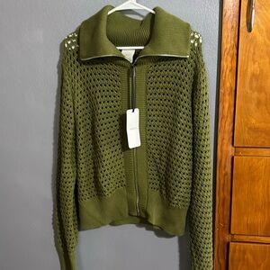 NWT Varley XL green zip knit sweater